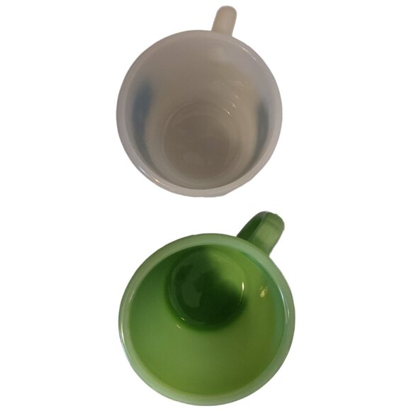 Vintage Fire King Milk Glass Jadeite Mugs Lot of 2 Polka Dots & Lace Oven Ware - Picture 2 of 7